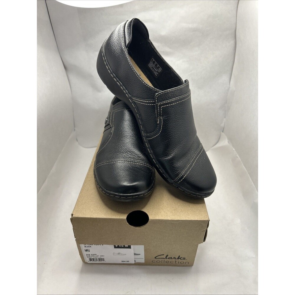 Clarks Cora Poppy Black Leather Comfort Loafers - Worn Twice - Size 9.5
